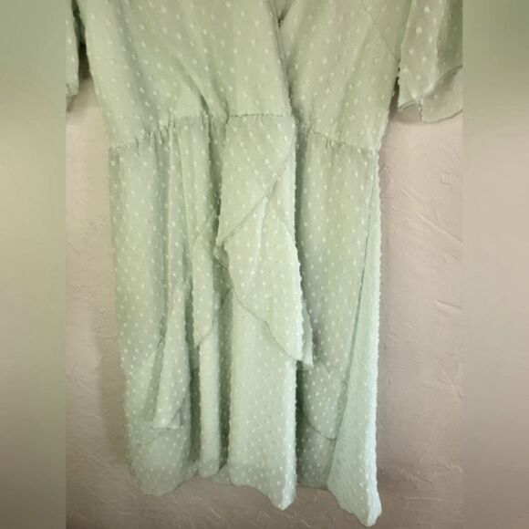 Ecowish v-neck swiss dots ruffle chiffon short sleeve fully lined dress size L - Picture 6 of 8